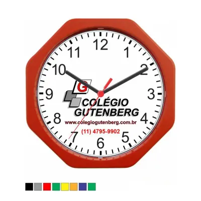  Relógio de Parede em ps injetado, formato octogonal,