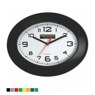  Relógio de Parede em ps injetado, formato oval, 30cm de diâmetro