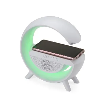 Caixa de som com carregador por indução e luminária verde