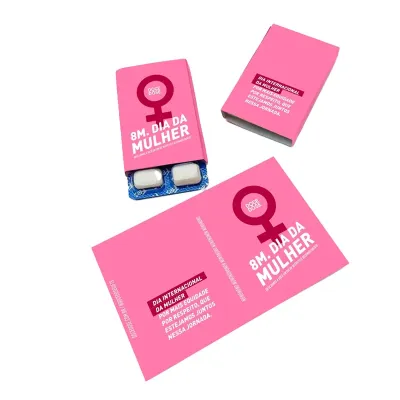 Blister de chicletes com 8 pastilhas com cinta personalizada Dia da Mulher