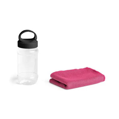Kit toalha rosa e garrafa 