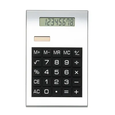 Calculadora plástica prata de 8 dígitos com detalhes preto