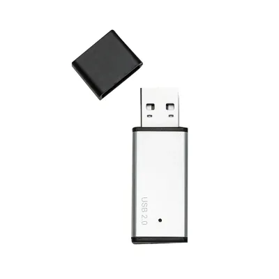 Pen drive retangular 4GB/8GB, material em metal e detalhes preto em plástico
