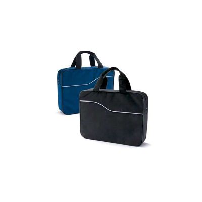 Pasta de Convenção Executiva. Em nylon 600, na cor preta e azul, personalizada em silk-screen