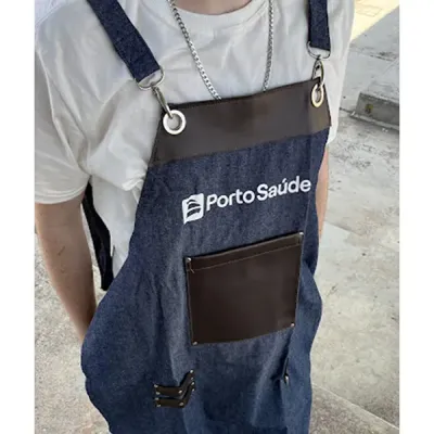Avental Personalizado em jeans com couro
