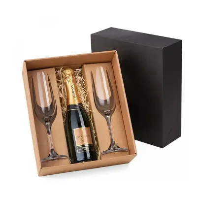 Kit champanhe com 2 Taças e caixa de kraft