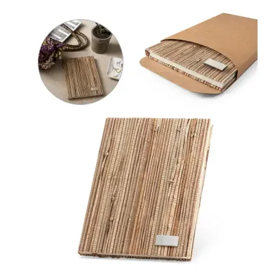  Caderno A5 em palha natural com folhas pautadas recicladas