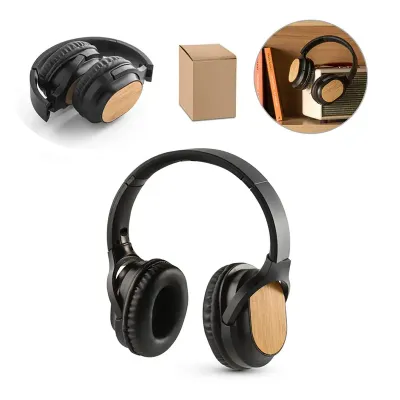 GOULD. Fones de ouvido wireless em bambu e ABS