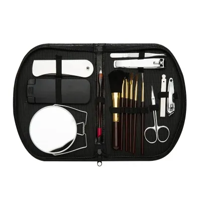 Kit manicure 15 peças em estojo de couro sintético com zíper