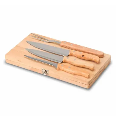 Kit churrasco 4 peças em estojo de madeira