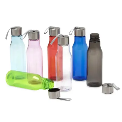 Garrafa plástica 600ml com tampa de alumínio e alça de nylon embutida