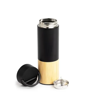 Garrafa Térmica Inox com Bambu 420 ml
