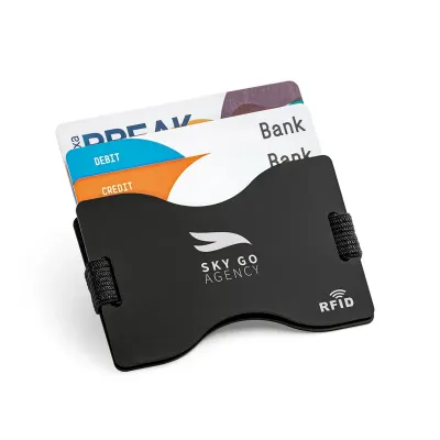 Porta cartões com bloqueio RFID e fita elástica em poliéster