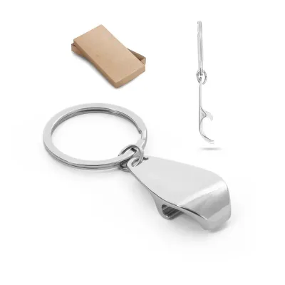 Chaveiro em metal com abridor de garrafas