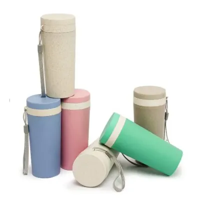 Copo fibra de bambu 350ml com parede dupla e alça