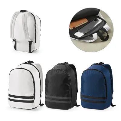 Mochila em poliéster reciclado 290T, em sarja com forro em poliéster reciclado