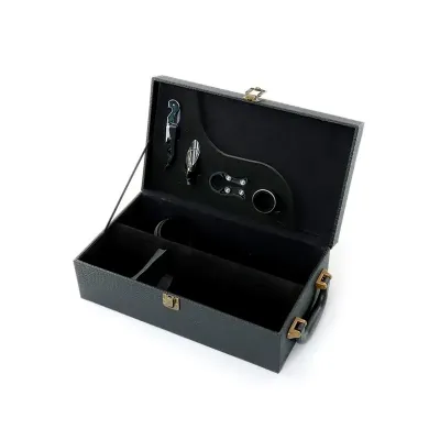 Kit vinho 4 peças em maleta de couro sintético - 1