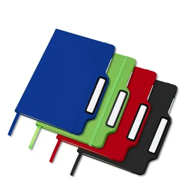 Caderno de anotações com suporte para caneta, capa dura em PU. Várias cores
