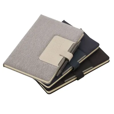 Caderno de anotações com suporte para caneta, 