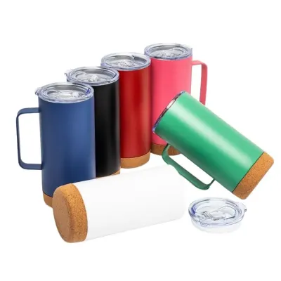 Caneca Térmica de 500ml feita em inox com fundo de cortiça