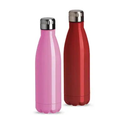 Garrafa em aço inox com capacidade de até 750 m (rosa e vermelha)