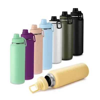 Garrafa térmica em aço inox com parede dupla isolada a vácuo com capacidade de 1,2l.