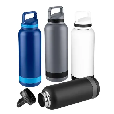 Garrafa térmica em aço inox com parede dupla isolada a vácuo, com capacidade de até 750ml