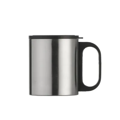 Caneca de inox 180ml com cabo e tampa em plástico resistente