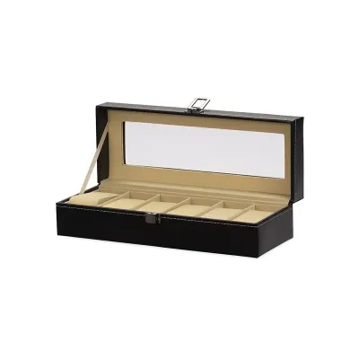 Porta-relógios em couro sintético e interior revestido em veludo