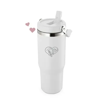 Copo Térmico Branco Inox 800ml com Canudo 
