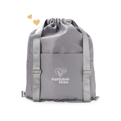Mochila Saco em Poliéster Cinza