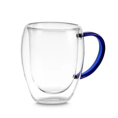 Caneca de vidro com alça azul