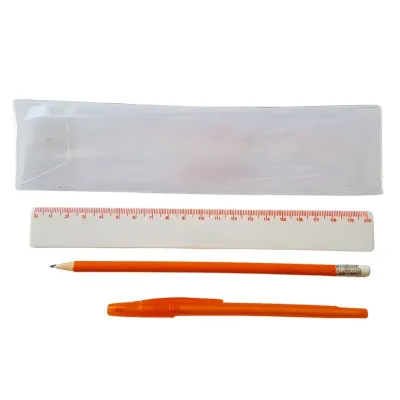 Kit com régia, lápis e caneta