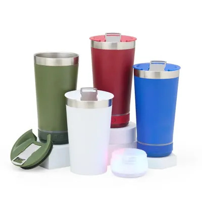 Copo térmico de inox com caixa de som - opções de cores