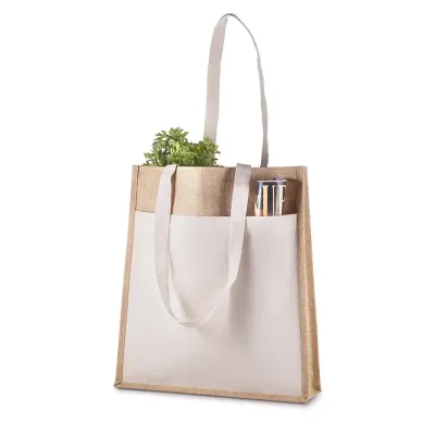 Sacola de Juta 360g/m² com bolso frontal em Algodão Cru