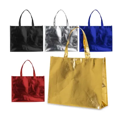 Sacola TNT metalizada 110g/m² com botão - várias cores