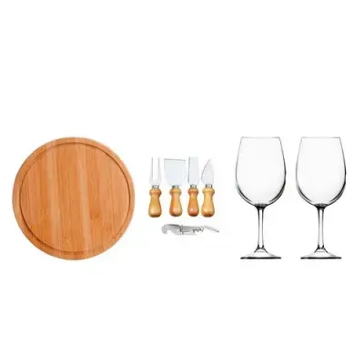 Kit queijo e vinho com tábua em bambu