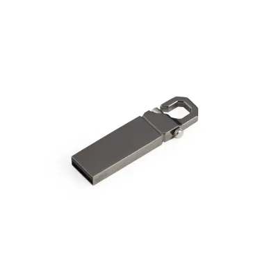 Pen drive de 4GB de metal com um gancho acoplado em sua extremidade. Possui um pino que quando é ...