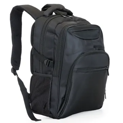 Mochila poliéster para notebook, contém detalhes em nylon e neoprene, compartimento grande com bo...