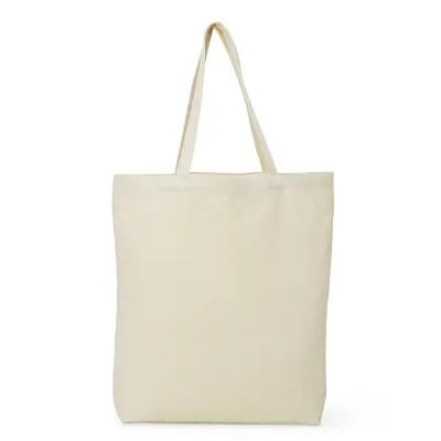 Sacola de algodão com alças costuradas na parte interna.