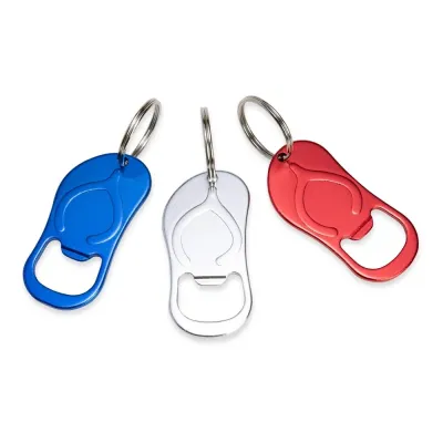 Chaveiro abridor prata metálico.