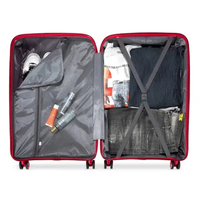 Mala de viagem 95 litros em plástico (casca dura), contém cadeado numérico TSA. Compartimentos co...