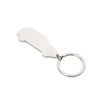 Chaveiro metal formato carro com detalhes e verso espelhado.