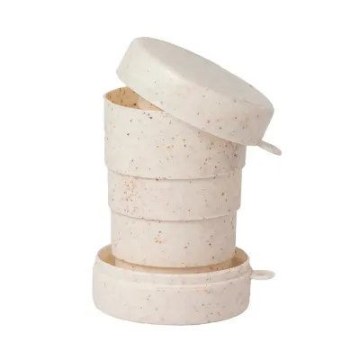 Copo retrátil em fibra de arroz de 200ml com porta comprimidos.
