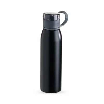 Garrafa 650ml em inox. Tampa plástica rosqueável com proteção para o bocal e alça emborrachada pa...