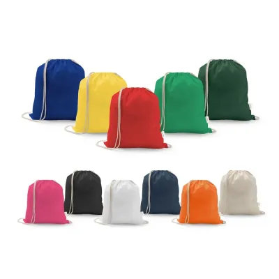 Sacola tipo mochila em algodão reciclado e poliéster (140 g/m²). 370 x 410 mm