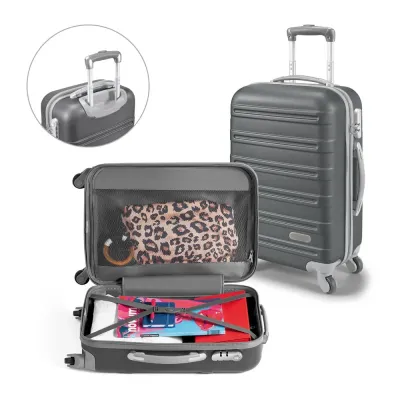 Mala de viagem executivo em ABS com interior forrado, com divisória. Fecho de segurança com senha...