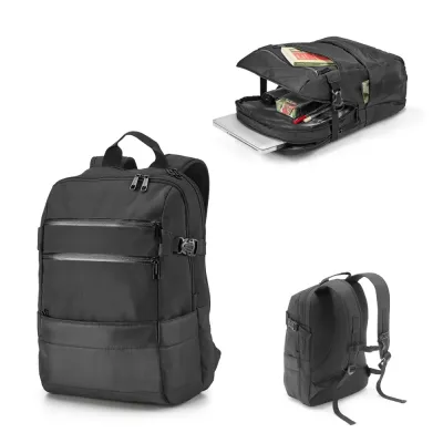 Mochila para notebook em 840D jacquard e 300D com 2 compartimentos. Compartimento posterior forra...