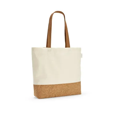 Sacola em 70% algodão reciclado e 30% poliéster reciclado (220 g/m²) com fundo em cortiça. Alças ...