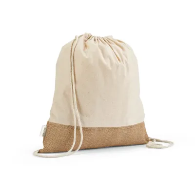 Sacola tipo mochila em 70% algodão reciclado e 30% poliéster reciclado (180 g/m²) com base em jut...